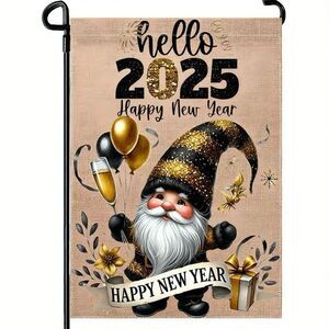 Happy New Year Garden Flag Holiday Gnome Fireworks Home Decor Brand New